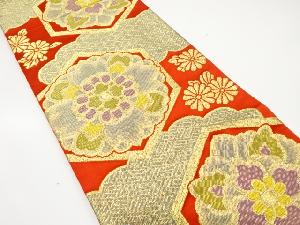 アンティーク　亀甲に華文・雲模様織り出し袋帯(着用可)